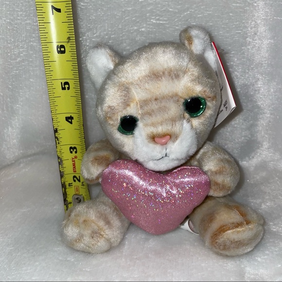 Russ Cat Heart Plush 6" Green Eyes Striped Beige Pink Stuffed Animal KellyToy - Picture 9 of 10